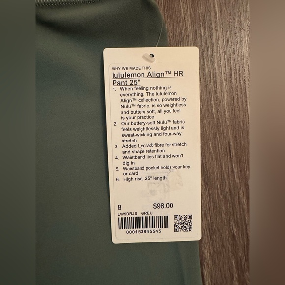 New Lululemon Align high rise pant 25” Light Green. Grey Eucalyptus.Size 8. - Picture 4 of 9